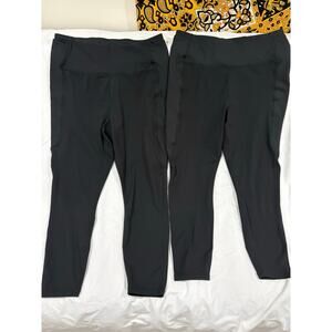 2 Pairs Reebok Calf Length Athletic Black Leggings w/Pockets Soze XL